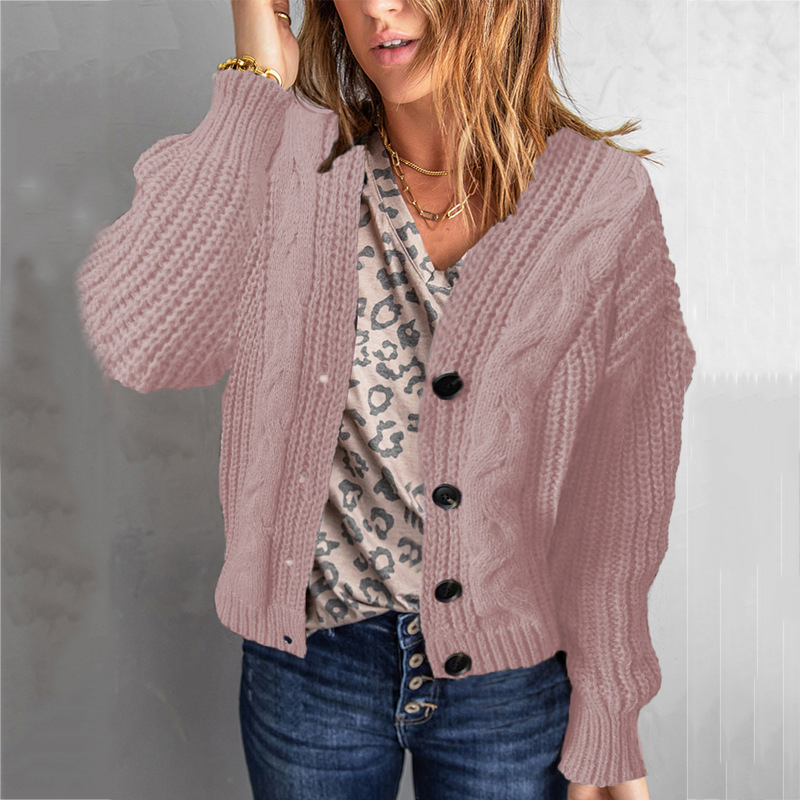 Vintage Twist Button Long Sleeve Sweater Cardigan-ABOXUN