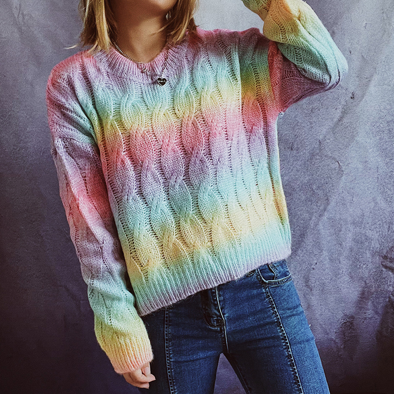Vintage Gradient Crewneck Long Sleeve Sweater-ABOXUN