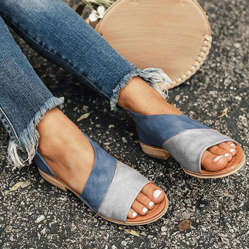 Women's Summer Causal Sandals Peep Toe Low Heels Sandals Shoes-ABOXUN