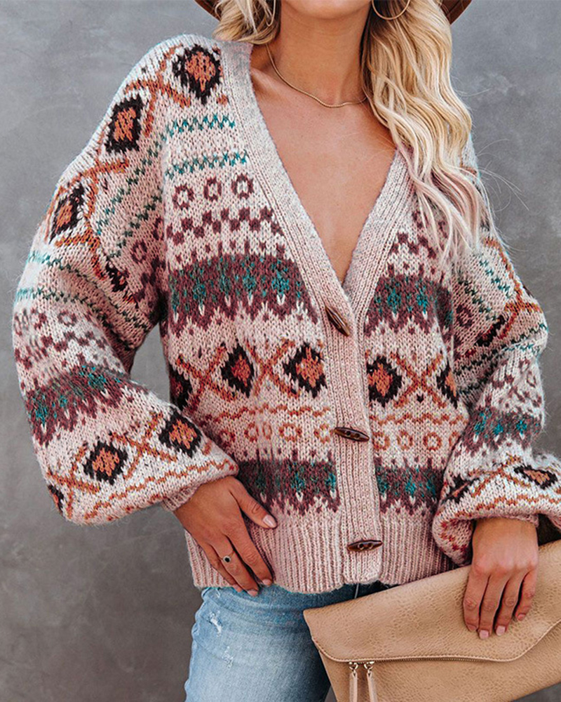 Button-knit V-neck Sweater-ABOXUN