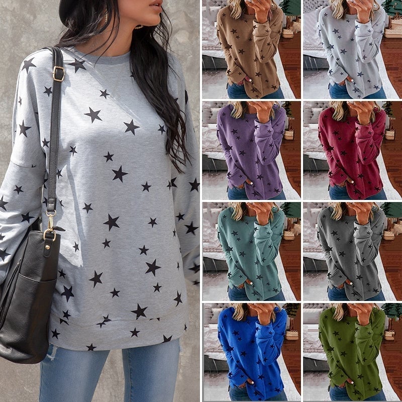 🔥Last day Sale OFF🔥-Oversized Long Sleeve Star T-Shirt-ABOXUN
