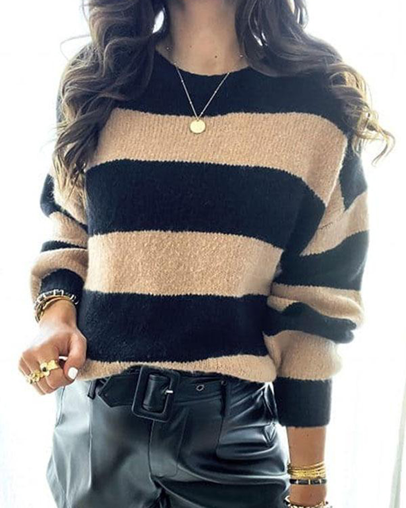 Always Memorable Striped Knit Sweater-ABOXUN