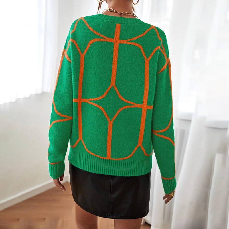 Geo Pattern Drop Shoulder Sweater-ABOXUN