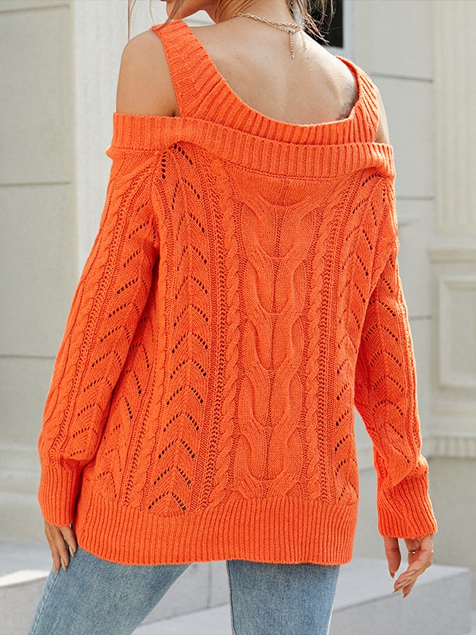Women's Solid Color Shoulder Fried Dough Twist Suspender Sweater-ABOXUN