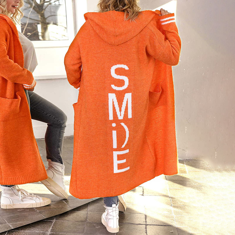 Letter Loose Casual Long Sleeve Hooded Sweater Cardigan-ABOXUN