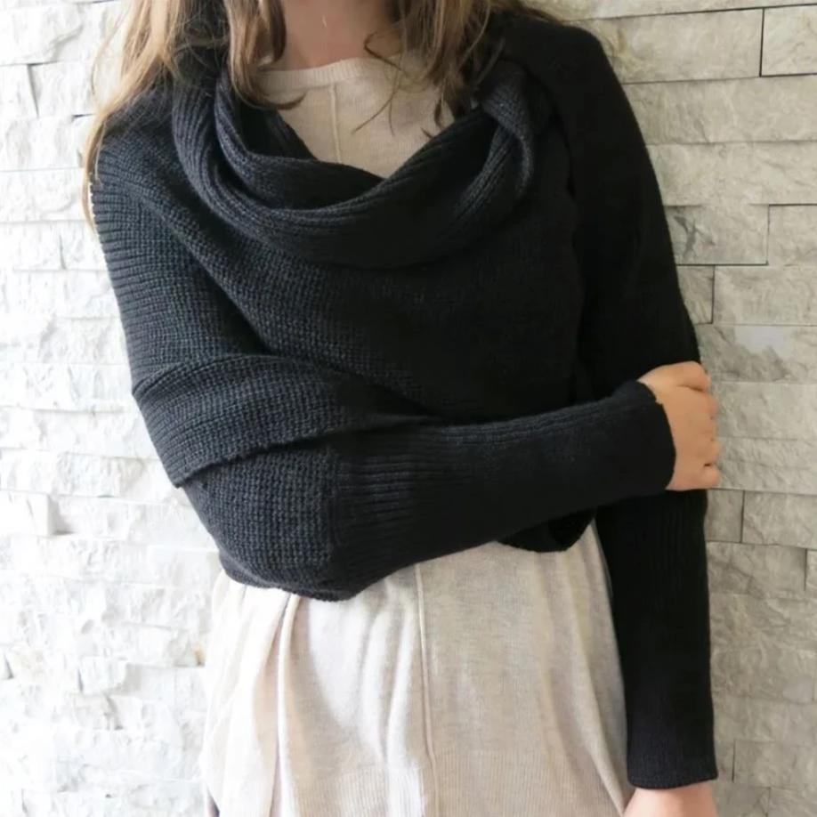 Trendy Knitted Sweater-Scarf With Sleeves-ABOXUN