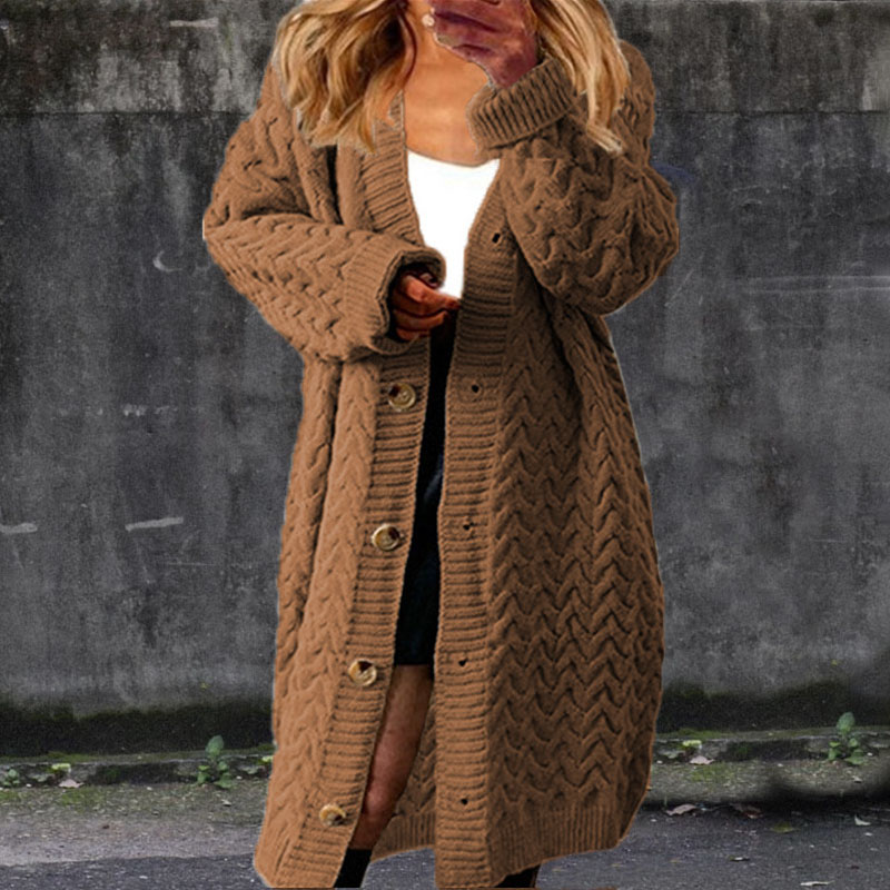 Solid Color Loose Mid Length Twist Button Sweater Cardigan-ABOXUN