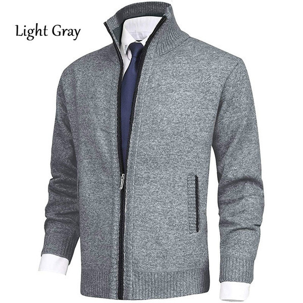 Men's Fashion Solid Color Stand Collar Cardigan Sweater Knit Jacket-ABOXUN