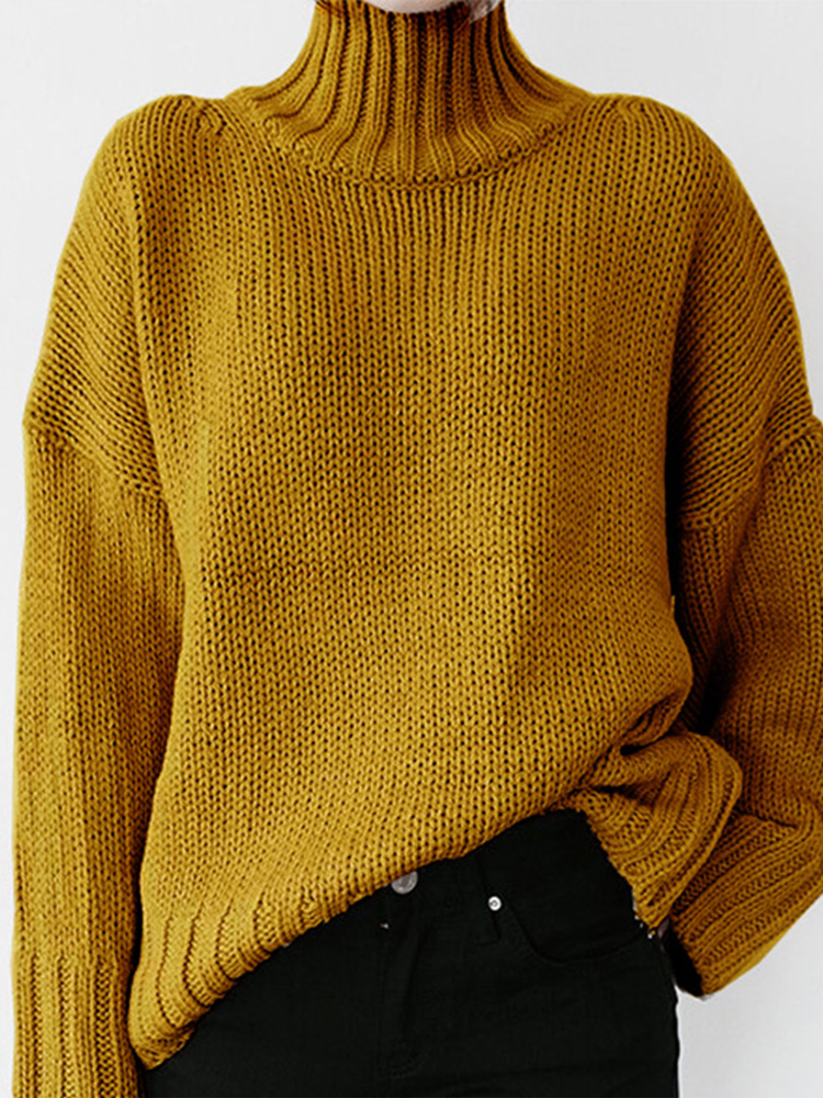 Casual Solid Color Turtleneck Sweater-ABOXUN