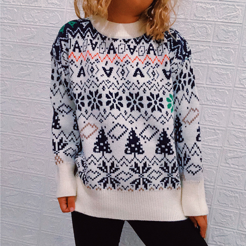 Vintage Snowflake Long Sleeve Sweater-ABOXUN