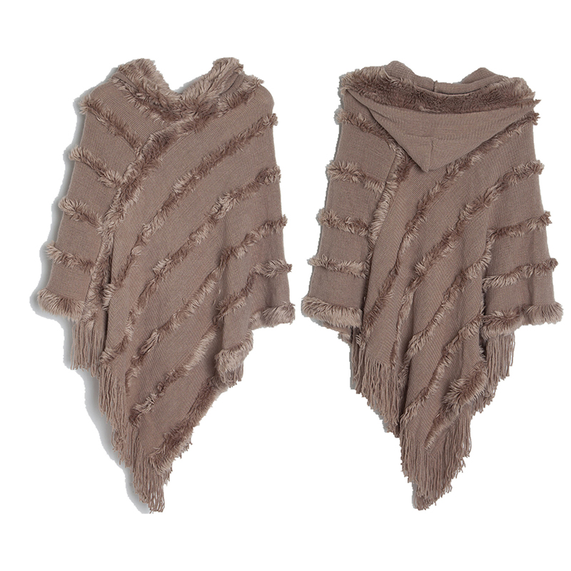 Vintage Solid Fringed Hooded Sweater Pullover Shawl-ABOXUN