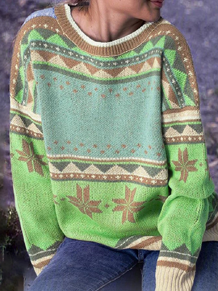 Printed Long Sleeve Casual Sweater-ABOXUN