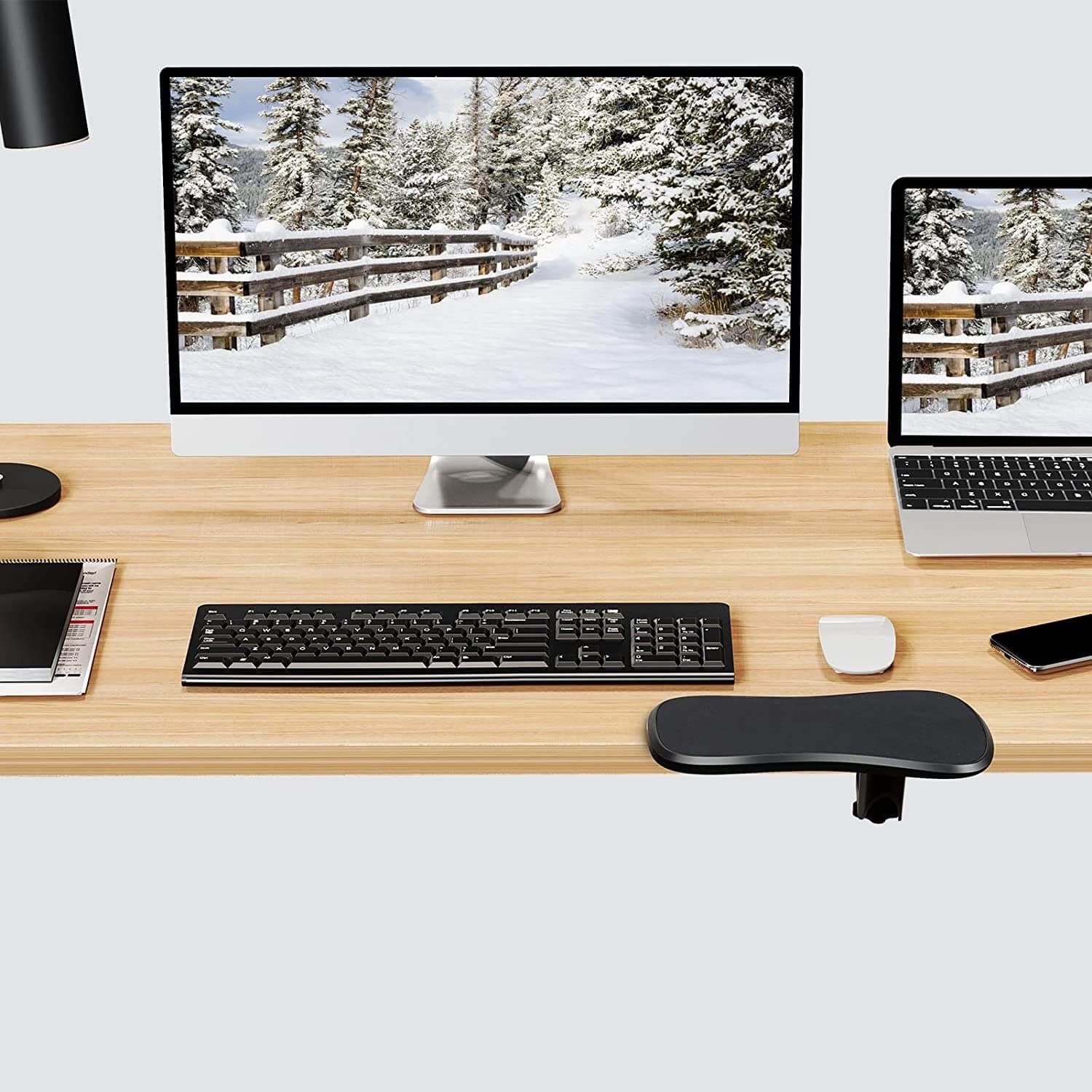 Desktop computer armrest adjustable wrist support pad