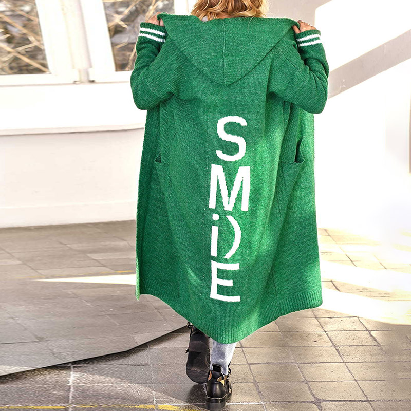 Letter Loose Casual Long Sleeve Hooded Sweater Cardigan-ABOXUN