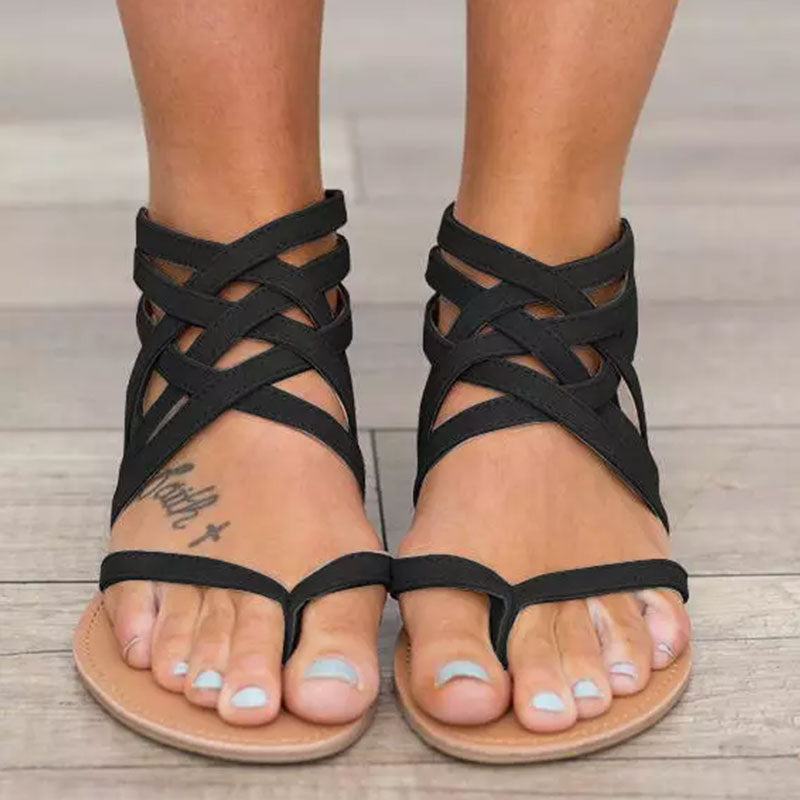 Summer Cross-Tied Zipper Flat Sandals-ABOXUN