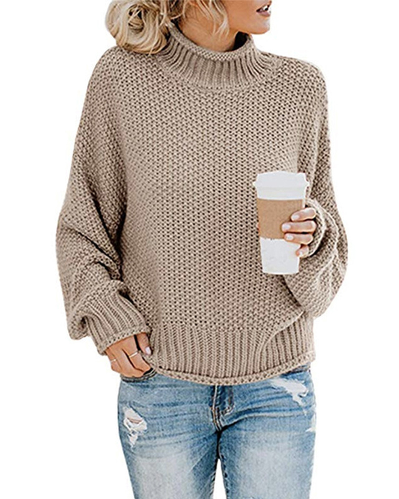 Thick Thread Pullover Turtleneck Sweater-ABOXUN