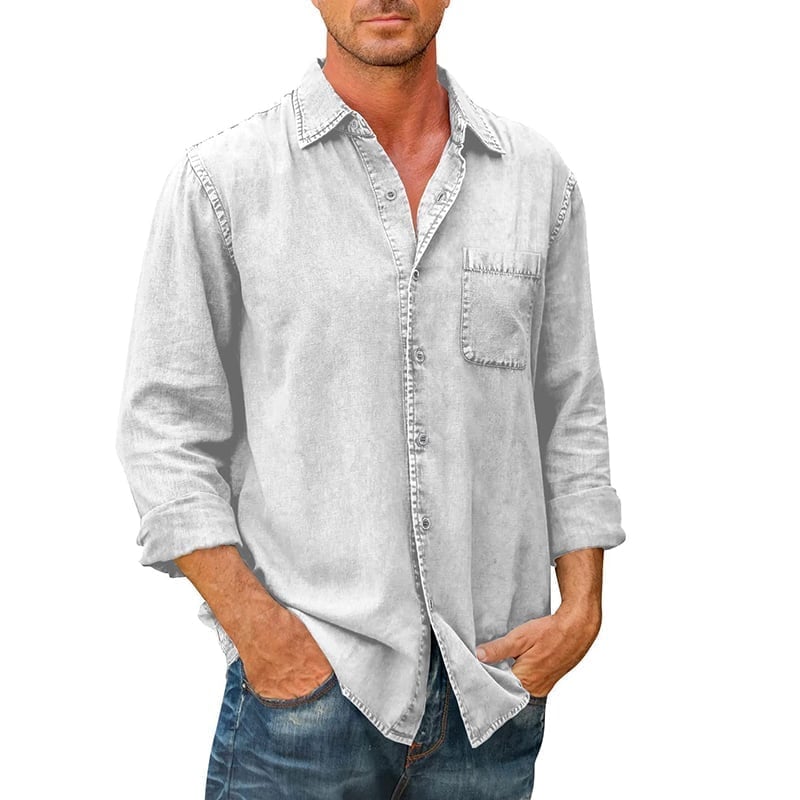 Last day 40% off🔥 Mens Denim Long Sleeve Button Down Shirt-ABOXUN