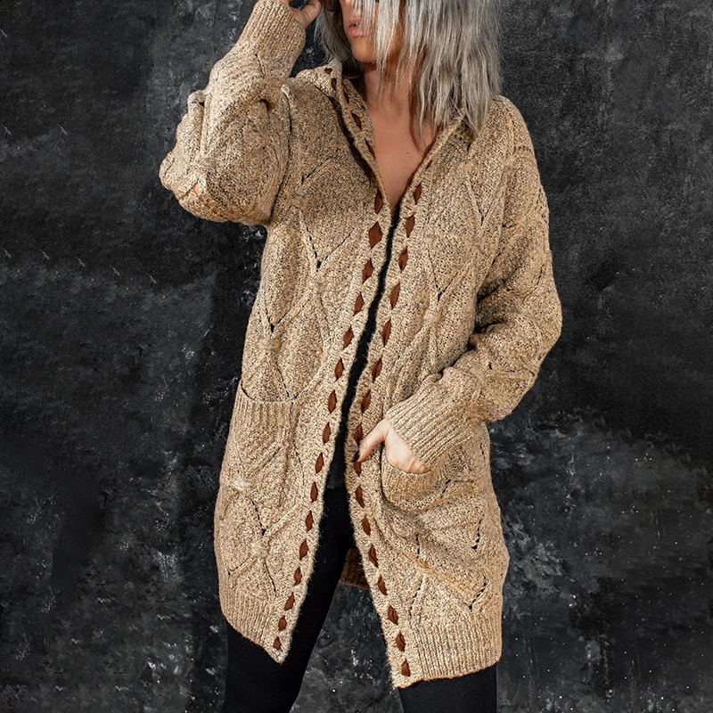 Vintage Long Sleeve Hooded Cardigan-ABOXUN