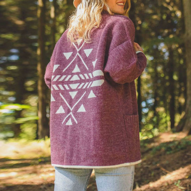 Totem Long Sleeve Loose Sweater Cardigan-ABOXUN