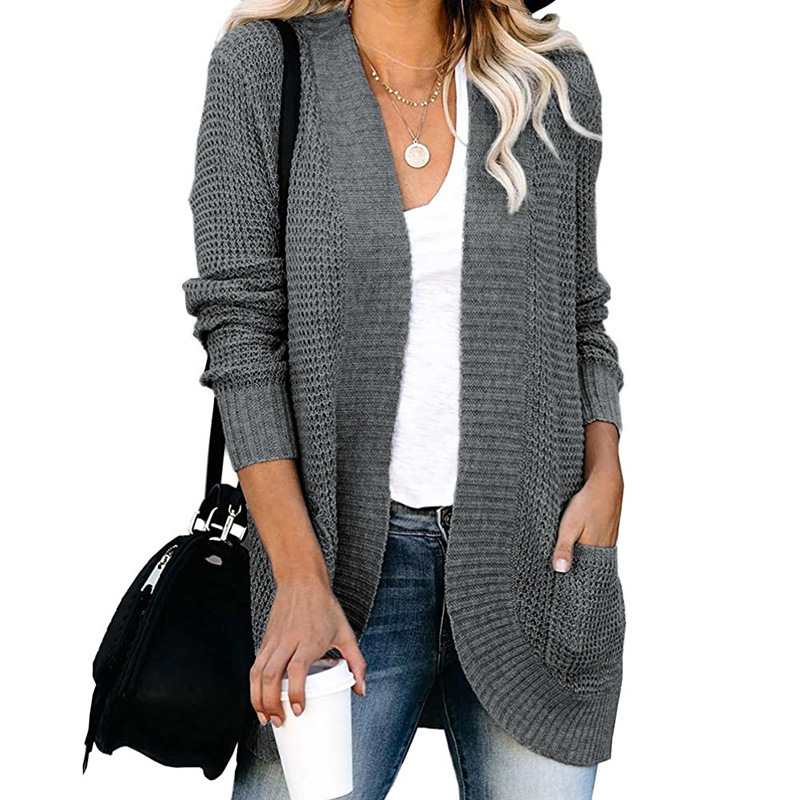 Pure Color Casual Sweater Cardigan-ABOXUN