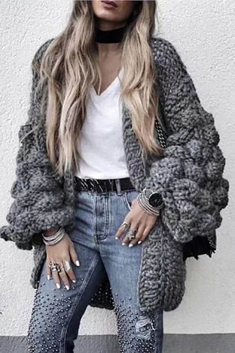 Loose Furball Solid Color Sweater Cardigan-ABOXUN