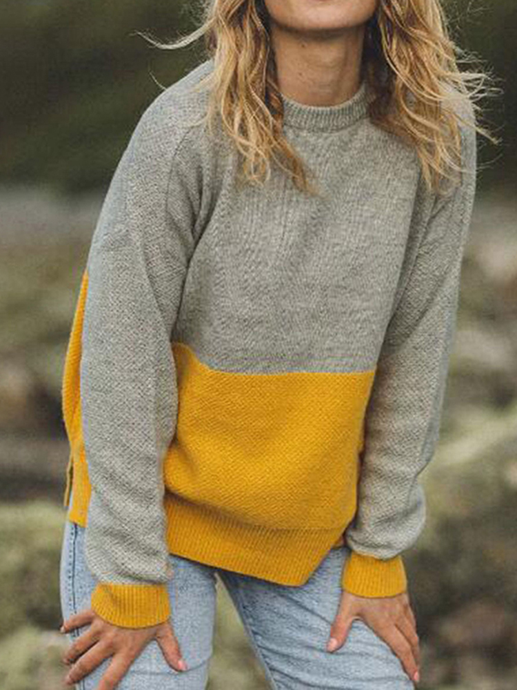 Casual Contrast Long Sleeve Sweater-ABOXUN