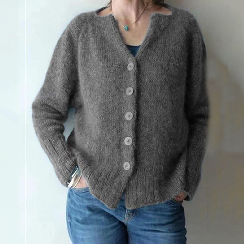 Vintage Solid V Neck Single Breasted Sweater Cardigan-ABOXUN