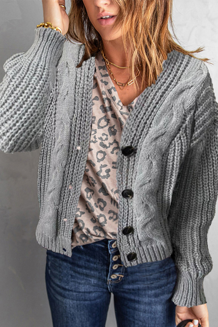 Vintage Twist Button Long Sleeve Sweater Cardigan-ABOXUN