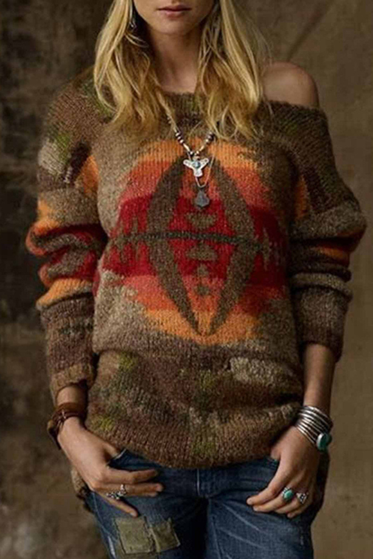 Ethnic Style Long Sleeve Casual Sweater-ABOXUN