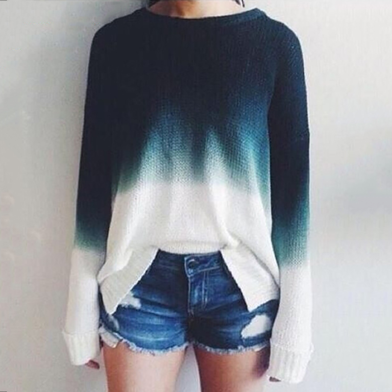 Vintage Ombre Crew Neck Long Sleeve Sweater-ABOXUN