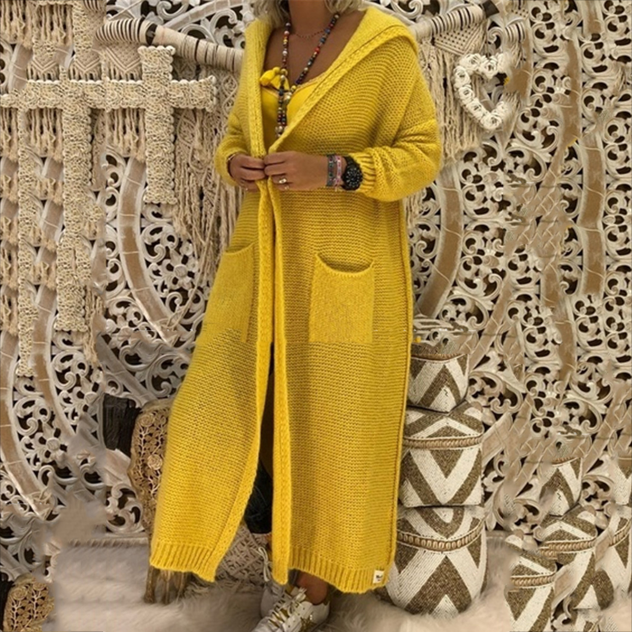 Vintage Loose Pocket Hooded Sweater Cardigan-ABOXUN