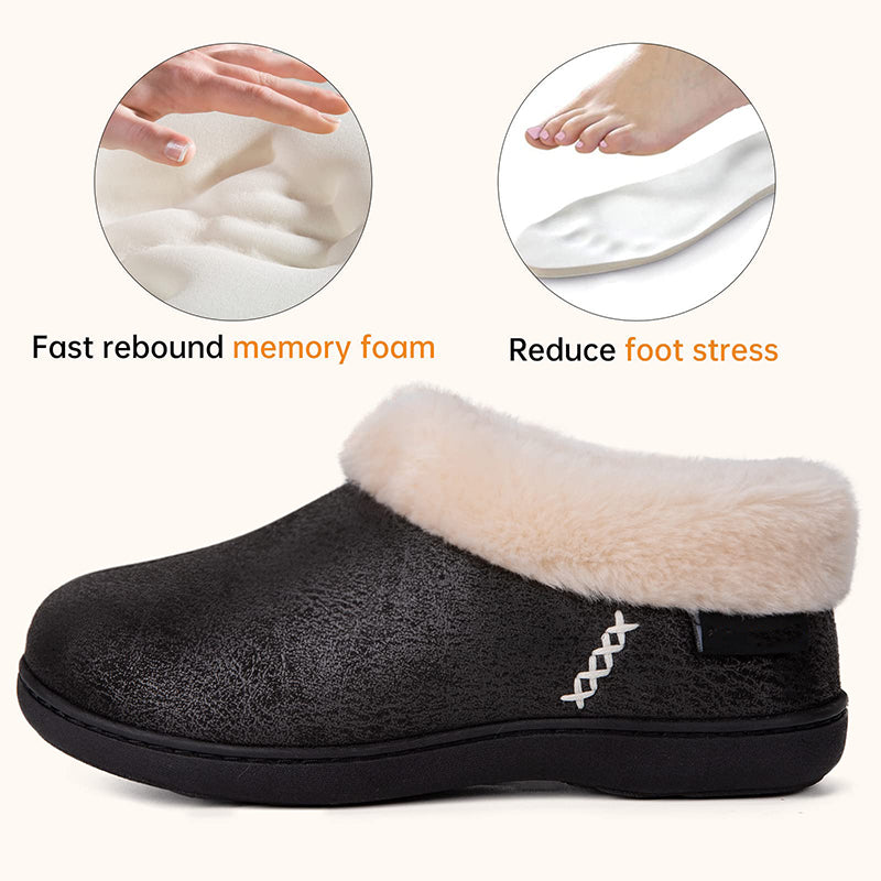 Women's Micro Suede Fuzzy Plush Lined Slippers with Cozy Memory Foam-ABOXUN