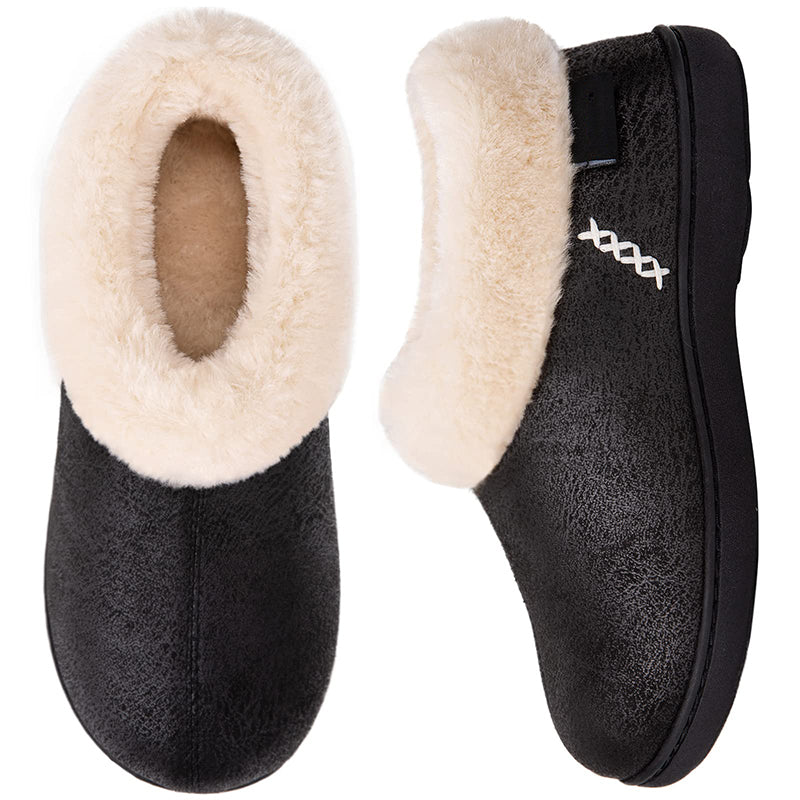 Women's Micro Suede Fuzzy Plush Lined Slippers with Cozy Memory Foam-ABOXUN