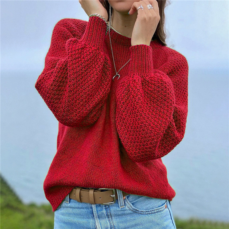 Retro Pullover Solid Color Versatile Sweater-ABOXUN