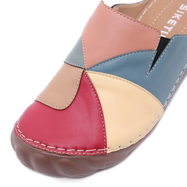 Women Comfortable Slip On Color Block Mules Slippers-ABOXUN