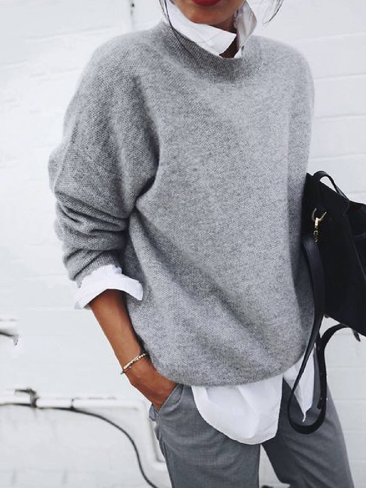 Shirt Collar Long Sleeve Fake Two Piece Sweater-ABOXUN