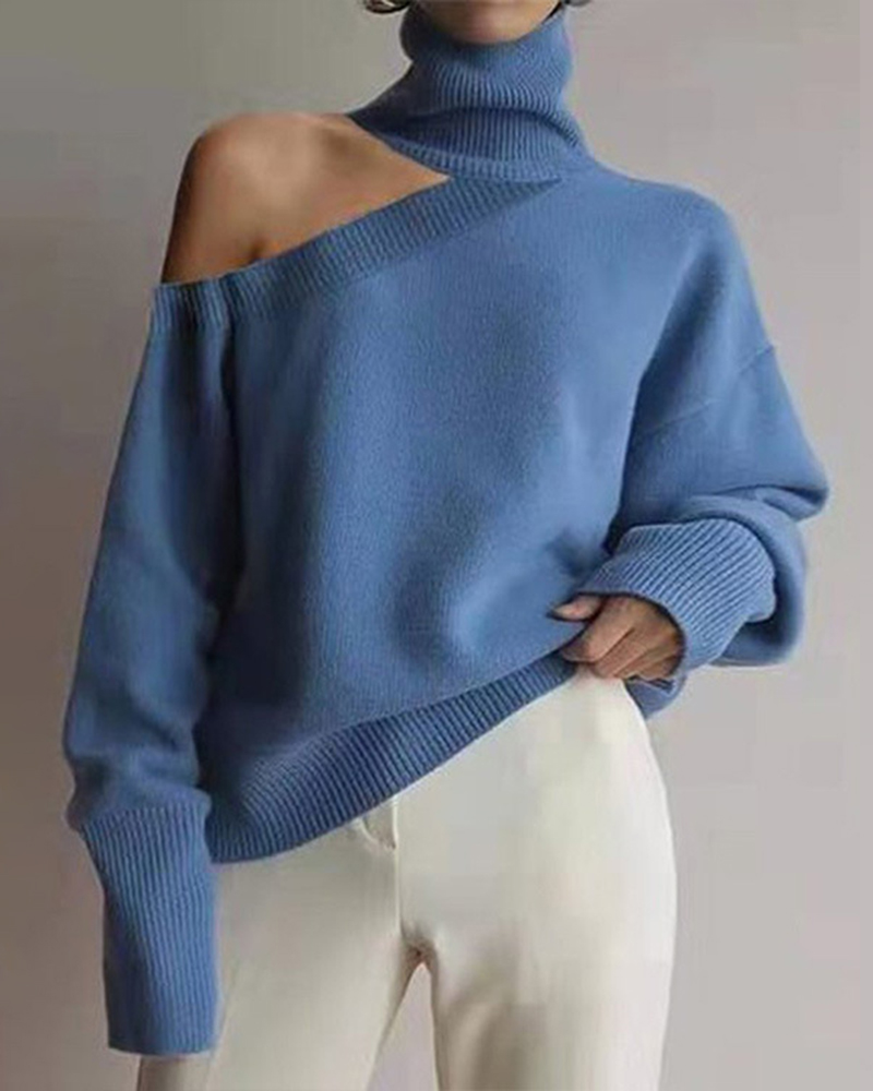 Off-the-shoulder Knitted Leopard Sweater-ABOXUN