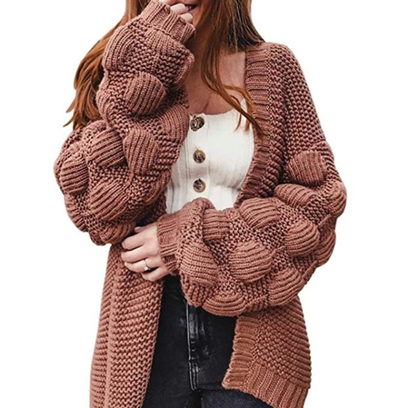 Loose Furball Solid Color Sweater Cardigan-ABOXUN
