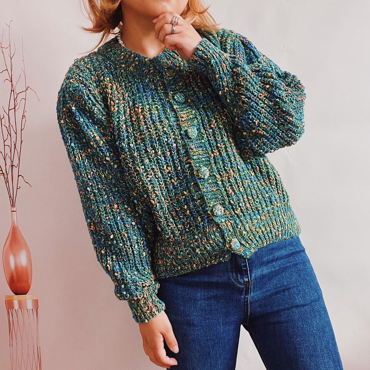 Vintage Mélange Single Breasted Sweater Cardigan-ABOXUN