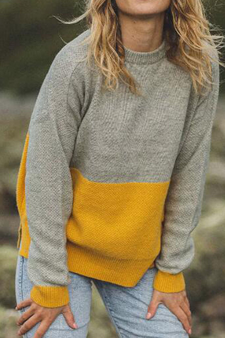 Casual Contrast Long Sleeve Sweater-ABOXUN