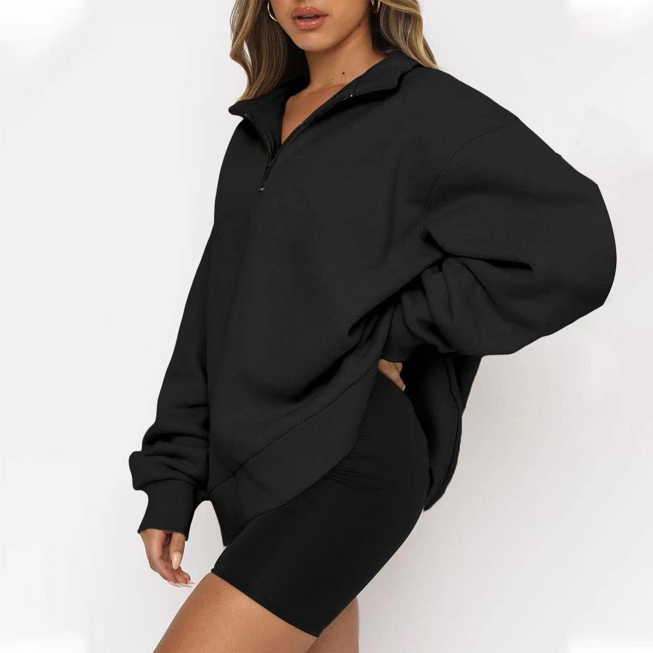 Casual top half-zip pullover long-sleeved sweatshirt sweatshirt-ABOXUN