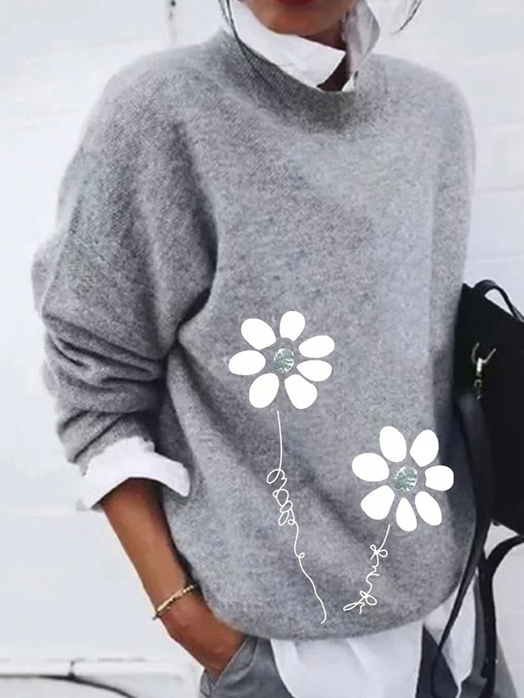 Fashion Floral Print Loose Simple Top-ABOXUN