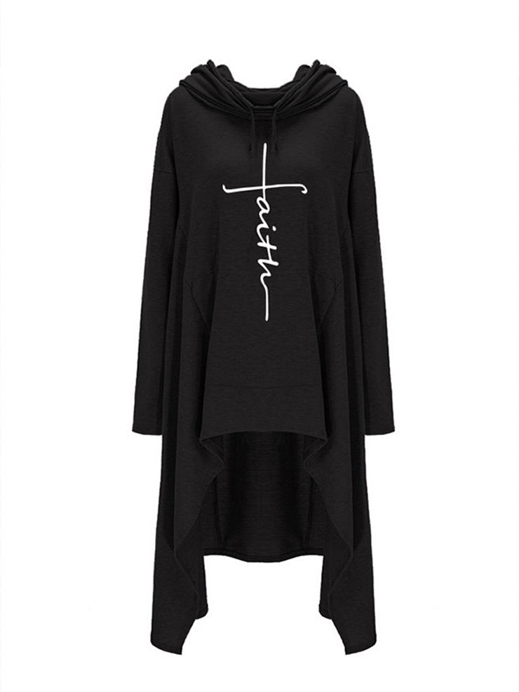 Solid Color Ladies Sweater Irregular Long Cloak with Hood Believe In God-ABOXUN