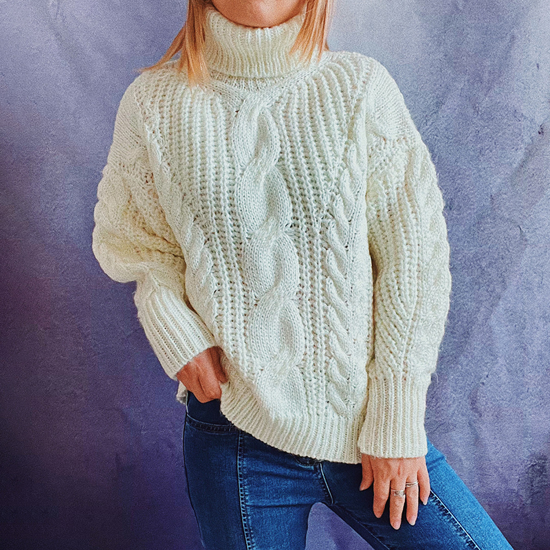 Vintage Long Sleeve Turtleneck Solid Sweater-ABOXUN