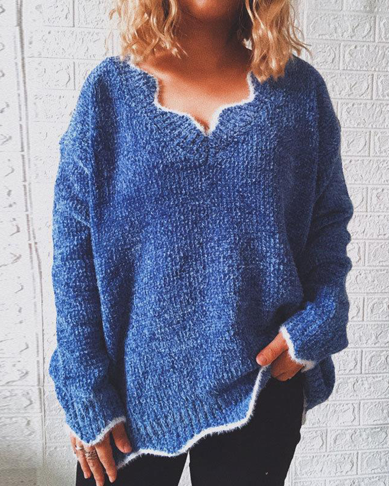 Puls Size Long Sleeve Knitted Sweater-ABOXUN