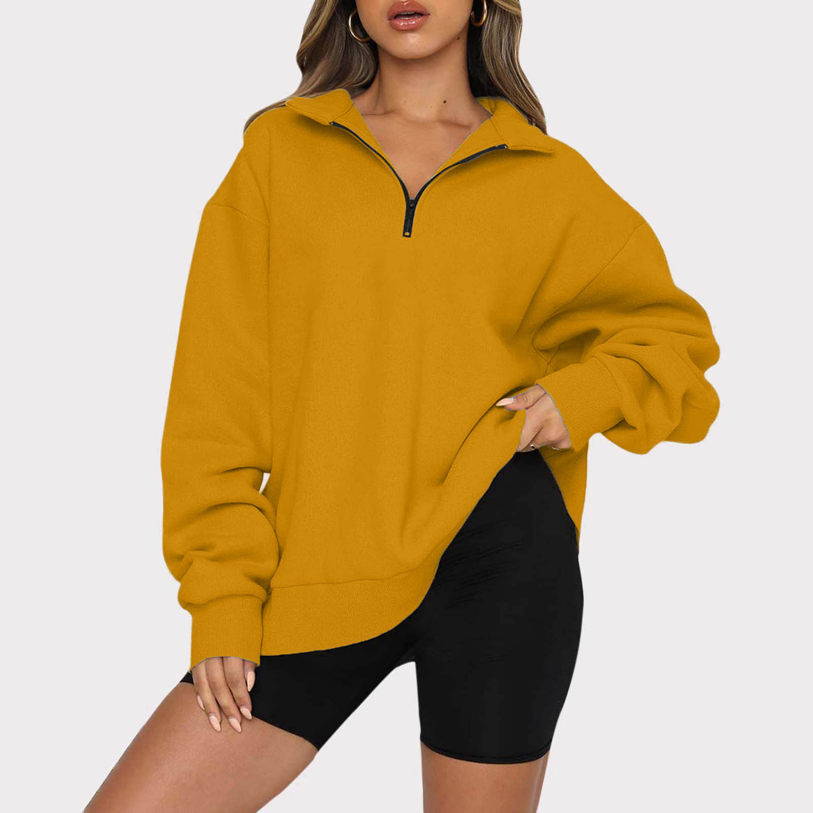 Casual top half-zip pullover long-sleeved sweatshirt sweatshirt-ABOXUN