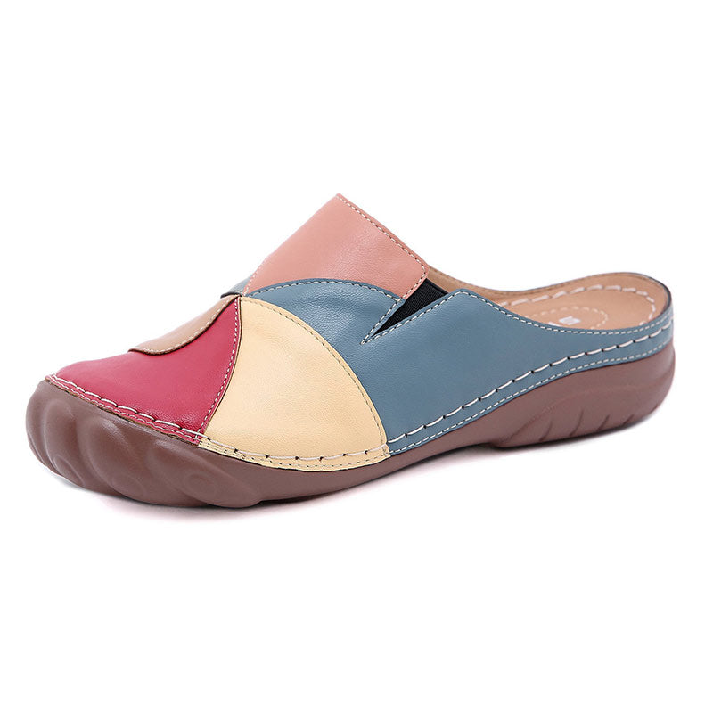 Women Comfortable Slip On Color Block Mules Slippers-ABOXUN