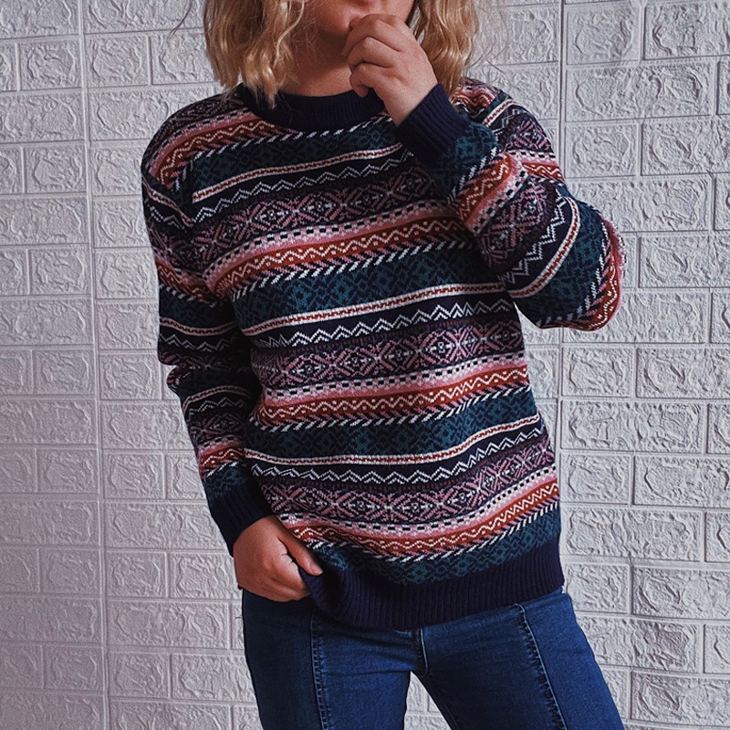 Vintage Long Sleeve Totem Striped Sweater-ABOXUN