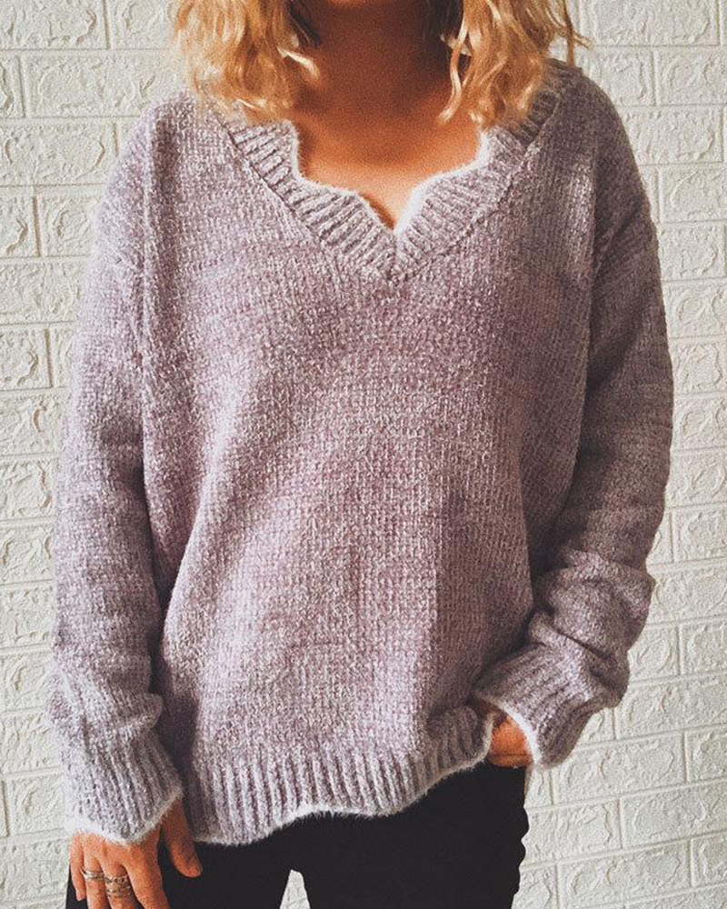 Puls Size Long Sleeve Knitted Sweater-ABOXUN