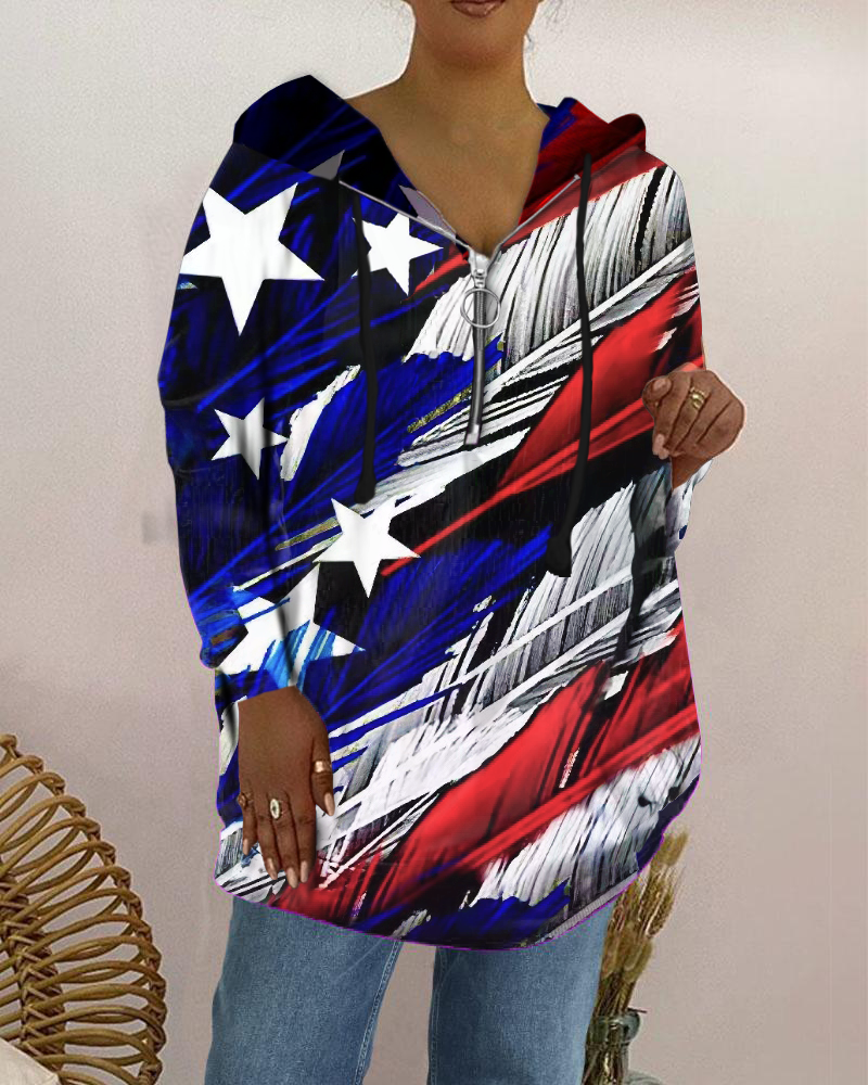 Fashion zipper thick flag element long-sleeved sweater-ABOXUN